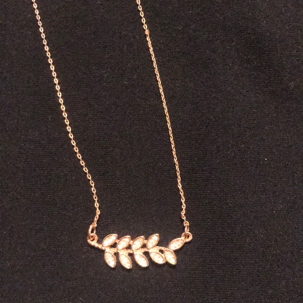 Rose tone cz leaf necklace